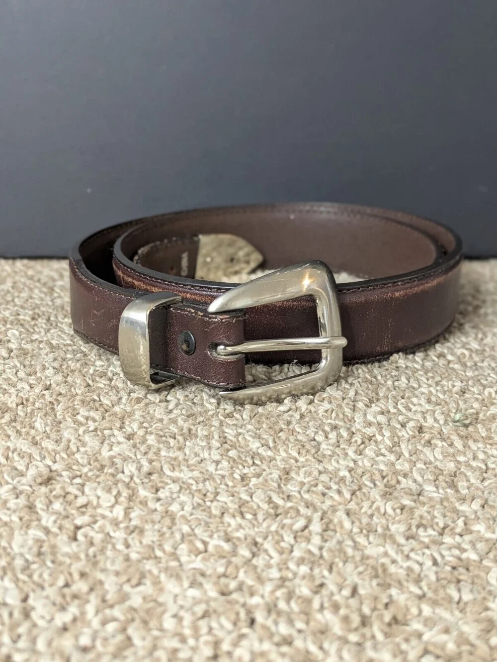 Nocona Western Belt Brown Genuine Leather Silver Hardware Size 36